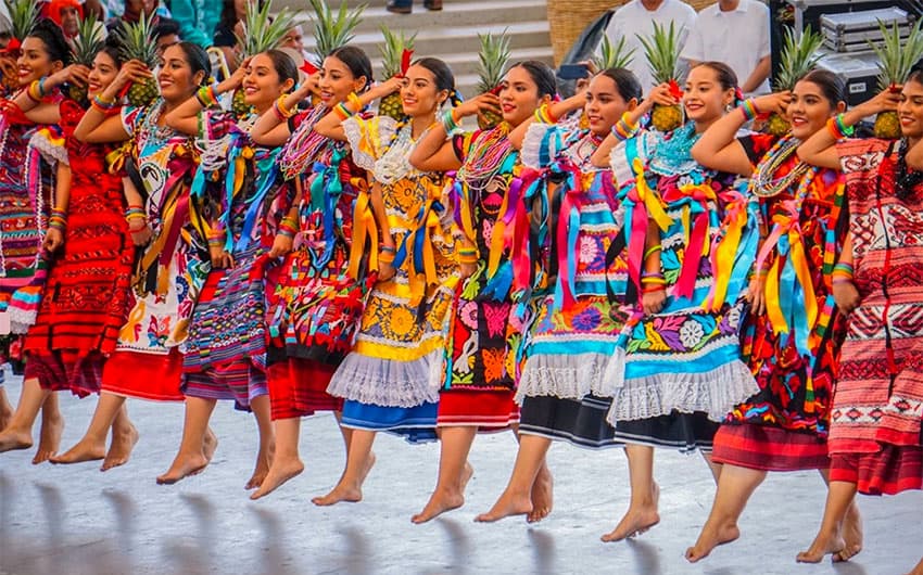 Regional delegations dancing during Oaxaca’s Guelaguetza